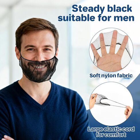 100PCS Disposable Nylon Beard Nets - RAINFLOW Protective Honeycomb Beard Net Food Service Breathable Beard Cover for Men Facial Hair Safe Clean Working Environment,Latex Free [BLACK | 18"] in Kuwait