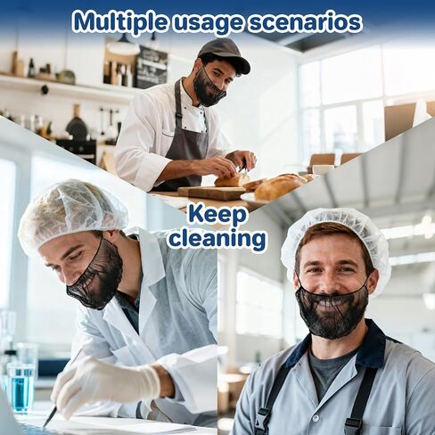 100PCS Disposable Nylon Beard Nets - RAINFLOW Protective Honeycomb Beard Net Food Service Breathable Beard Cover for Men Facial Hair Safe Clean Working Environment,Latex Free [BLACK | 18"] in Kuwait