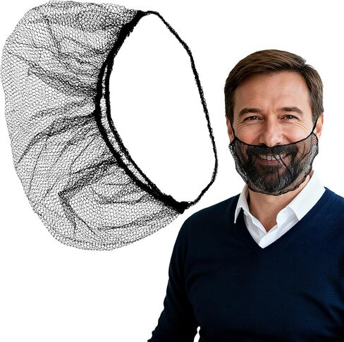 100PCS Disposable Nylon Beard Nets - RAINFLOW Protective Honeycomb Beard Net Food Service Breathable Beard Cover for Men Facial Hair Safe Clean Working Environment,Latex Free [BLACK | 18"] in Kuwait