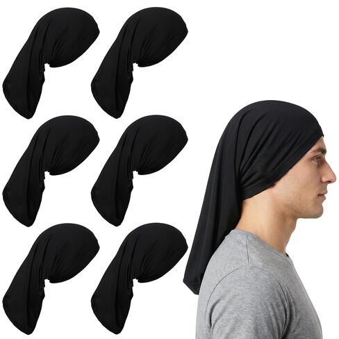 6 Pieces Unisex Jumbo Dreadlock Cap, Long Hair Head Wrap Sleeping Cap for Men Women, Black Spandex Bonnet for Dreads, Shower & Night Use in Kuwait