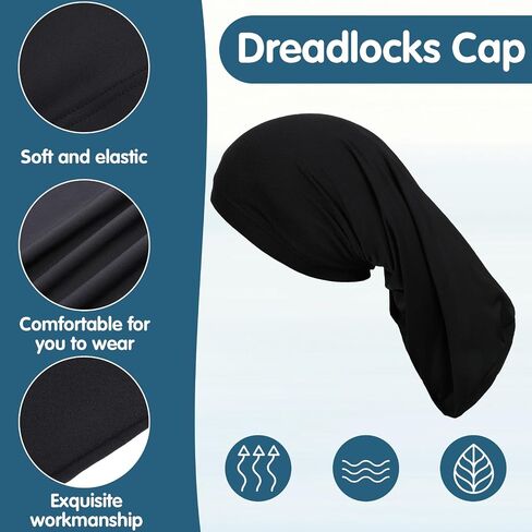 6 Pieces Unisex Jumbo Dreadlock Cap, Long Hair Head Wrap Sleeping Cap for Men Women, Black Spandex Bonnet for Dreads, Shower & Night Use in Kuwait