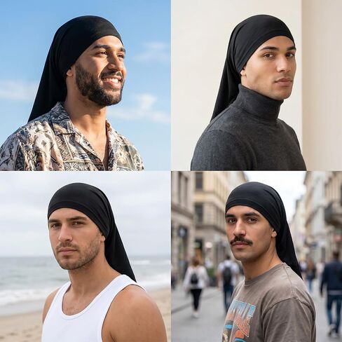 6 Pieces Unisex Jumbo Dreadlock Cap, Long Hair Head Wrap Sleeping Cap for Men Women, Black Spandex Bonnet for Dreads, Shower & Night Use in Kuwait