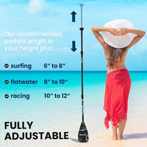 SereneLife Adjustable SUP Paddle | Carbon Fiber Paddle Board Paddle with Teardrop Blade and Oval Lever-Lock Clamp | Lightweight, Easy-to-Addemble 3-Piece Design | Saltwater Ready | Carry Bag Included in Kuwait