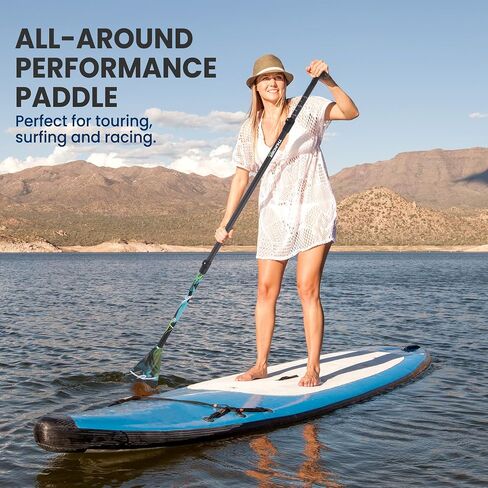 SereneLife Adjustable SUP Paddle | Carbon Fiber Paddle Board Paddle with Teardrop Blade and Oval Lever-Lock Clamp | Lightweight, Easy-to-Addemble 3-Piece Design | Saltwater Ready | Carry Bag Included in Kuwait