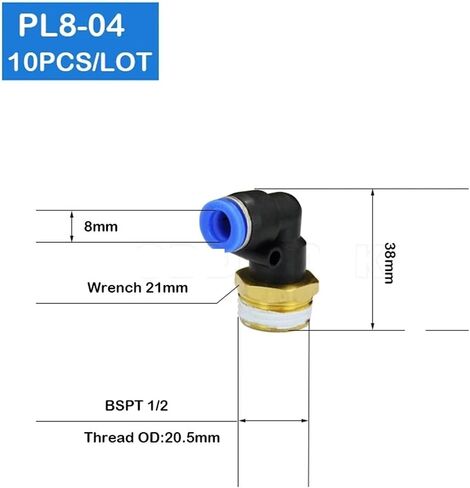 PL8-04 8mm One Touch Connector 1/2" Thread Pneumatic Fittings 10Pcs in Kuwait