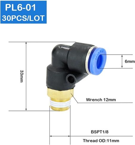 PL6-01 6mm Push In One Touch Connector 1/8" Thread Pneumatic Fittings 30Pcs in Kuwait