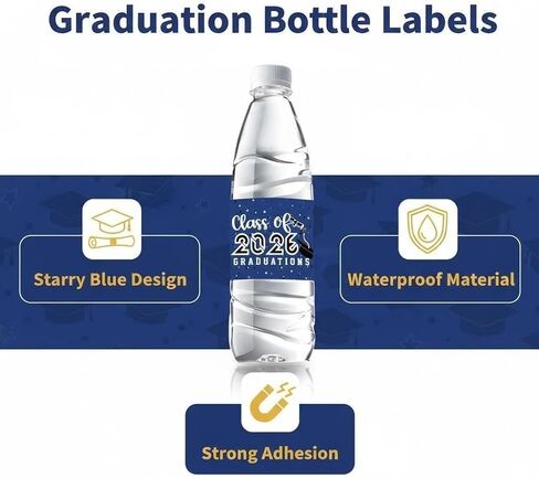 36 Pcs 2026 Graduation Water Bottle Labels Custom Water Bottle Labels 2026 Class Congrats Grad Bottles Stickers for High School College Party Supplies Decor Wrapper(Blue) in Saudi Arabia