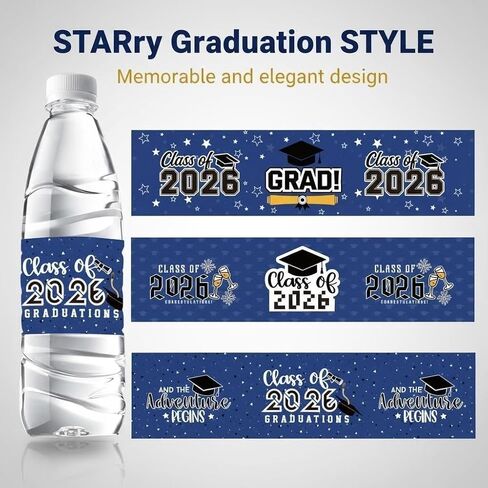 36 Pcs 2026 Graduation Water Bottle Labels Custom Water Bottle Labels 2026 Class Congrats Grad Bottles Stickers for High School College Party Supplies Decor Wrapper(Blue) in Saudi Arabia