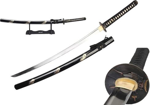 سيف الساموراي التقليدي Ten RYU، الطول الإجمالي 41 بوصة، شفرة من الفولاذ الكربوني 1045، غمد، كاتانا، مصنوع يدويًا in Kuwait