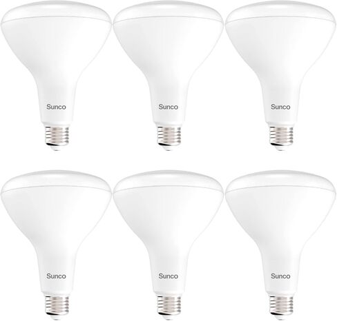 Sunco 6 عبوات BR40 مصابيح LED، مصابيح غامرة داخلية، لمبة إضاءة مجوفة، 1400 لومن، 17 وات (ما يعادل 100 وات)، 3000 كلفن أبيض دافئ، قابل للتعتيم، قاعدة E26، للمنزل، غرفة النوم، المطبخ UL in Kuwait