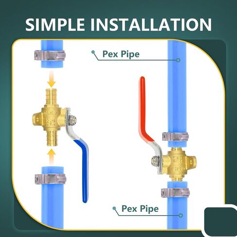 2 قطعة من الصمامات الكروية، صمام إيقاف تجعيد Pex 1/2 بوصة مع أذن متدلية، صمام كروي كامل المنفذ Pex B لإغلاق أنبوب زيت خط وقود الهواء والماء، ASTM F1807، UPC معتمد in Kuwait