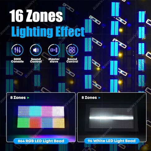 ضوء ستروب LED للمسرح بقدرة 600 واط RGBW - 960 مصباح LED مع مطاردة 16 منطقة، ورسم خرائط البكسل وتأثيرات التحكم في المنطقة، إضاءة المسرح، أضواء DMX Dj للنادي وحفلات الزفاف وأحداث المسرح (ستروب) in Kuwait