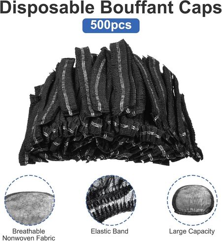 500 Pcs Black Disposable Hair Nets, 21 Inch Bouffant Caps, Elastic Hair Covers for Food Service, Kitchen, Nurses, Labs in Kuwait