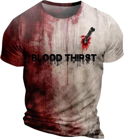 Halloween Shirts for Men I'm Ok Horror Bloody Print Graphic Tees Casual Crew Neck Short Sleeve Pullover Tops in Kuwait