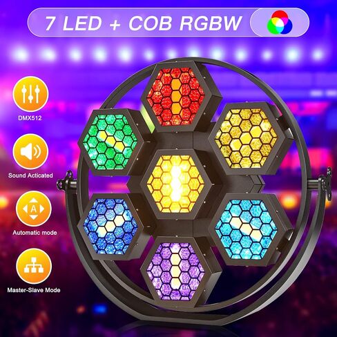 7X50W COB سداسية أضواء المسرح الرجعية RGB 63LED خلفية ستروب DMX الاسمية ضوء للمراحل، الزفاف، DJ، الطرف، النادي، ديسكو، الحدث، الكنيسة in Kuwait