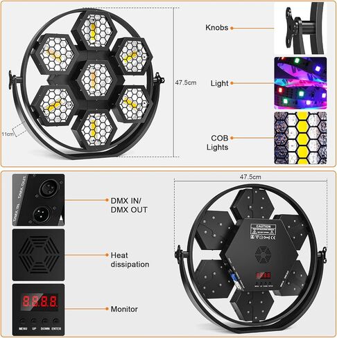 7X50W COB سداسية أضواء المسرح الرجعية RGB 63LED خلفية ستروب DMX الاسمية ضوء للمراحل، الزفاف، DJ، الطرف، النادي، ديسكو، الحدث، الكنيسة in Kuwait