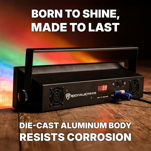 Rockville FIVE-EYE 5 Head 150w RGB COB Blinder Light، علبة ألومنيوم متينة، 19 قناة DMX/تلقائي/أوضاع صوت | معدن مصبوب، 2770 لومن، خالي من الوميض، صوت نشط، PowerCON، سلسلة ديزي، المسرح/دي جي in Kuwait