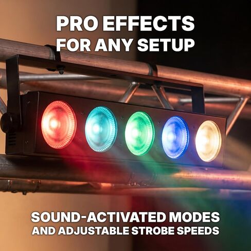 Rockville FIVE-EYE 5 Head 150w RGB COB Blinder Light، علبة ألومنيوم متينة، 19 قناة DMX/تلقائي/أوضاع صوت | معدن مصبوب، 2770 لومن، خالي من الوميض، صوت نشط، PowerCON، سلسلة ديزي، المسرح/دي جي in Kuwait