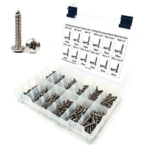316 Stainless Steel Phillips Pan Head Sheet Metal Screw Assortment Kit Sizes #8 Through #14-326 Pieces in Kuwait