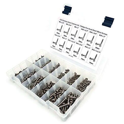 316 Stainless Steel Phillips Pan Head Sheet Metal Screw Assortment Kit Sizes #8 Through #14-326 Pieces in Kuwait