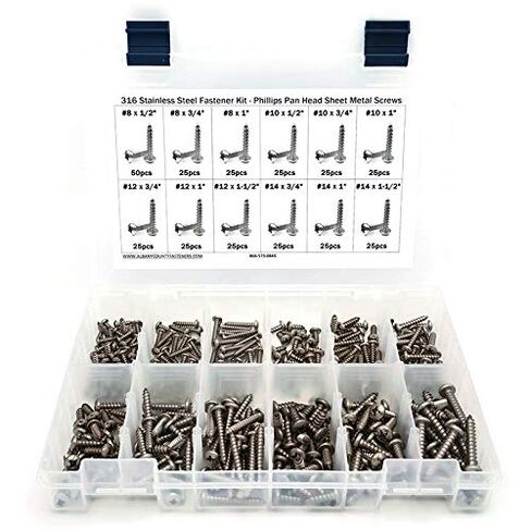 316 Stainless Steel Phillips Pan Head Sheet Metal Screw Assortment Kit Sizes #8 Through #14-326 Pieces in Kuwait