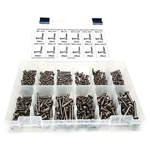 316 Stainless Steel Phillips Pan Head Sheet Metal Screw Assortment Kit Sizes #8 Through #14-326 Pieces in Kuwait