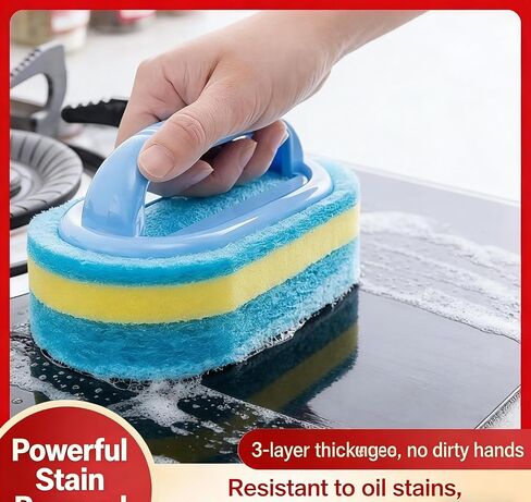 Thickened Blue Model Set Product, Multi-Functional Handheld Cleaning Sponge Brush, Suitable for Cleaning in bathrooms, Kitchens, bathtubs and Toilets. Bathtub Cleaning. Two Pieces of Combination in Kuwait