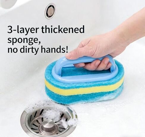 Thickened Blue Model Set Product, Multi-Functional Handheld Cleaning Sponge Brush, Suitable for Cleaning in bathrooms, Kitchens, bathtubs and Toilets. Bathtub Cleaning. Two Pieces of Combination in Kuwait