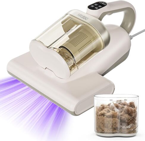مكنسة كهربائية للمرتبة Mr.ego، مكنسة كهربائية للسرير 16 كيلو باسكال مع ضوء UV-C 253.7 نانومتر والموجات فوق الصوتية، سلك 16.4 قدم، فلتر HEPA قابل للغسل، مكنسة كهربائية محمولة للسرير والأريكة وسرير الأطفال والسجاد (أبيض) in Kuwait