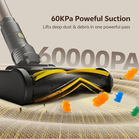 مكنسة كهربائية لاسلكية Ultenic، 600 واط 60 كيلو باسكال 65 دقيقة مكانس كهربائية للمنزل، عصا مكنسة كهربائية لاسلكية مع شاشة تعمل باللمس، قائمة بذاتها، 180 درجة مسطحة، فرشاة مضادة للتشابك لجميع الأرضيات/شعر الحيوانات الأليفة/السجاد in Kuwait