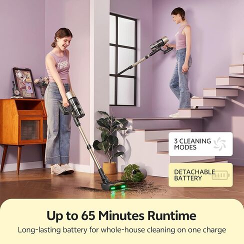 مكنسة كهربائية لاسلكية Ultenic، 600 واط 60 كيلو باسكال 65 دقيقة مكانس كهربائية للمنزل، عصا مكنسة كهربائية لاسلكية مع شاشة تعمل باللمس، قائمة بذاتها، 180 درجة مسطحة، فرشاة مضادة للتشابك لجميع الأرضيات/شعر الحيوانات الأليفة/السجاد in Kuwait