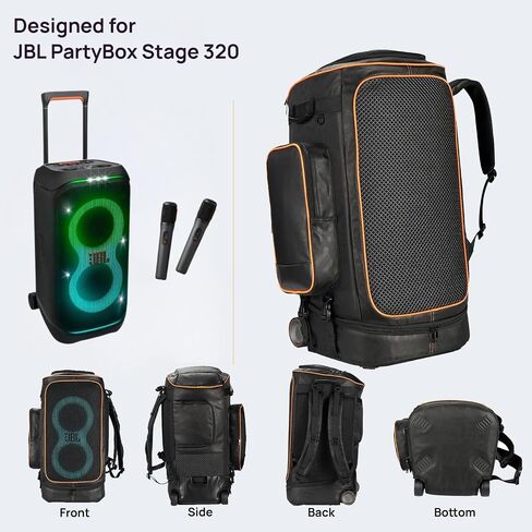 حقيبة ظهر JBL PartyBox Stage 320، حقيبة تخزين بغطاء غبار لمكبر الصوت المحمول تناسب JBL PartyBox 320، فتحة وصول للعجلة، مقاومة للماء والغبار (حقيبة فقط) in Kuwait