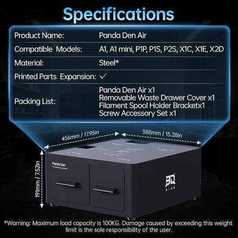 BIQU Panda Den Air for Bambu-Lab P1P/P1S/P2S/X1C/X1E/X2D/A1/A1 Mini 3D Printers, Filament Waste Collection System for P1/X1/X2/A1, Tool Storage Drawer + Direct-Drop Filament Poop Gather Drawer in Kuwait