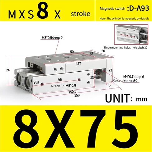 MXS8 Series Air Slide Table Pneumatic Cylinder Slide Rail Air Cylinder MXS8-10 MXS8-20 MXS8-30 MXS8-40 MXS8-50(MXS8-75) in Kuwait