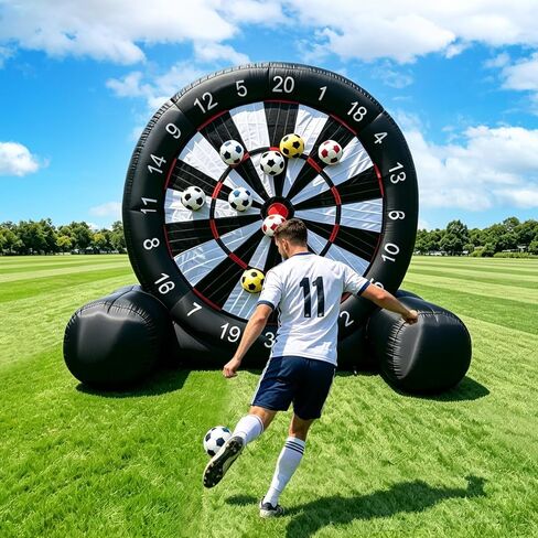 10FT 2-in-1 Inflatable Soccer Dart Board for Adult with Built-in Electric Blower, Dual Use Kick Dart Game & Backyard Outdoor Movie Projection Screen,20+ Game Modes for Yard Party Carnival in Kuwait