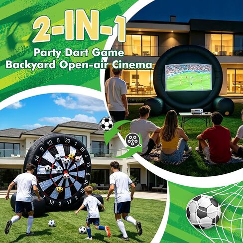 10FT 2-in-1 Inflatable Soccer Dart Board for Adult with Built-in Electric Blower, Dual Use Kick Dart Game & Backyard Outdoor Movie Projection Screen,20+ Game Modes for Yard Party Carnival in Kuwait