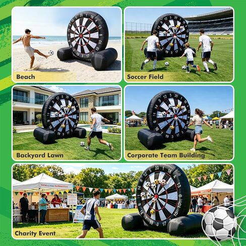 10FT 2-in-1 Inflatable Soccer Dart Board for Adult with Built-in Electric Blower, Dual Use Kick Dart Game & Backyard Outdoor Movie Projection Screen,20+ Game Modes for Yard Party Carnival in Kuwait