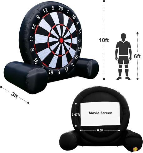 10FT 2-in-1 Inflatable Soccer Dart Board for Adult with Built-in Electric Blower, Dual Use Kick Dart Game & Backyard Outdoor Movie Projection Screen,20+ Game Modes for Yard Party Carnival in Kuwait