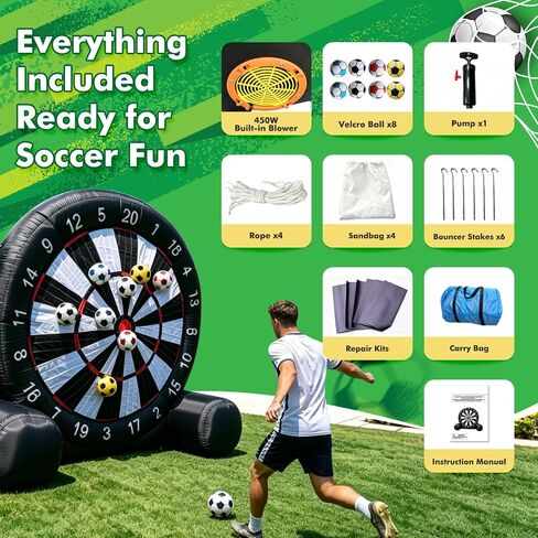 10FT 2-in-1 Inflatable Soccer Dart Board for Adult with Built-in Electric Blower, Dual Use Kick Dart Game & Backyard Outdoor Movie Projection Screen,20+ Game Modes for Yard Party Carnival in Kuwait