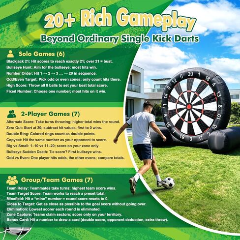 10FT 2-in-1 Inflatable Soccer Dart Board for Adult with Built-in Electric Blower, Dual Use Kick Dart Game & Backyard Outdoor Movie Projection Screen,20+ Game Modes for Yard Party Carnival in Kuwait