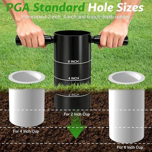 قاطع ثقب الجولف المحمول من LIFFEE، حفار ثقب الجولف القياسي USGA | مع علامات عمق 2/4/6 بوصة، ومقبض قابل للفصل، وقاطع كأس فتحة الجولف للفناء الخلفي، والحديقة، والممارسة الخضراء في الهواء الطلق in Kuwait