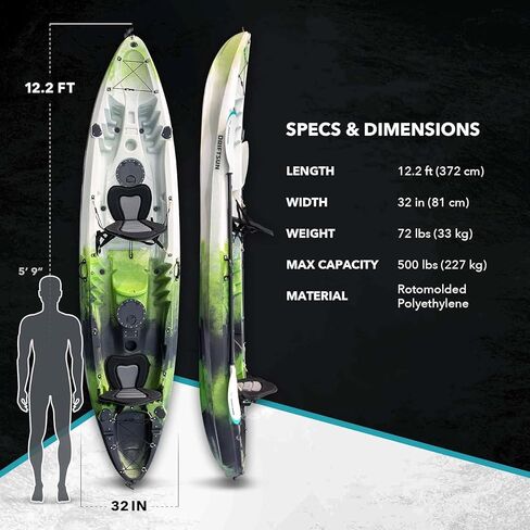 DRIFTSUN Teton 120 Hard Shell Kayak, 2 or 3 Person Sit On Top Fishing Kayak with 2 EVA Padded Seats in Saudi Arabia