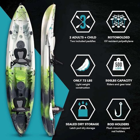 DRIFTSUN Teton 120 Hard Shell Kayak, 2 or 3 Person Sit On Top Fishing Kayak with 2 EVA Padded Seats in Saudi Arabia
