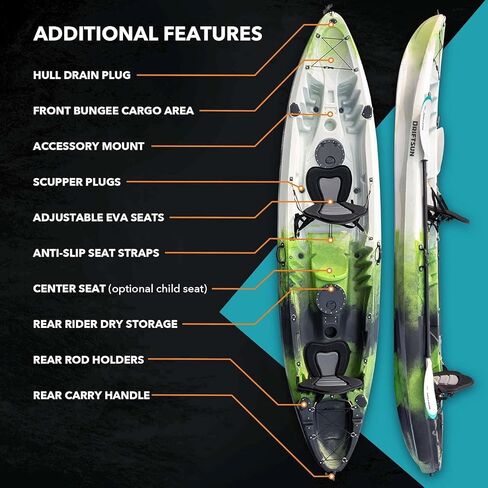 DRIFTSUN Teton 120 Hard Shell Kayak, 2 or 3 Person Sit On Top Fishing Kayak with 2 EVA Padded Seats in Saudi Arabia