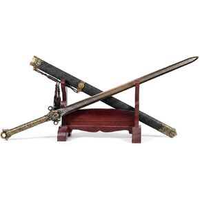 LOONGSWORD 41 "سيف الحلق الصيني المصنوع يدويًا - جيان تقليدي مصنوع من الفولاذ المنغنيز العالي، سيف كامل تانغ قابل للجمع مع غمد تنين أسود للعرض، ديكور المنزل in Kuwait