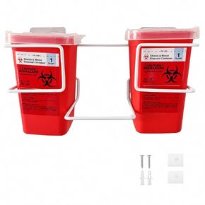 Wall Mount Sharps Container Kit with Two 1 Quart Containers | White dual holder with 2 containers for organized sharps disposal at home, clinic, tattoo, salon or veterinary settings. in Kuwait