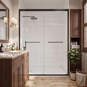 44-48 in. w x 72 in. h Semi-Frameless Double Sliding Shower Door, Clear Tempered Glass with Matte Black Frame, Space-Saving Bypass Door for Walk-in Shower and Small Bathroom in Saudi Arabia