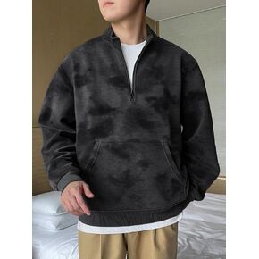 Trendy Polo Shirt Men's Winter high Street Retro Half Zipper Stand up Collar Jacket Loose Sports Long Sleeved Sweatshirt(x_l,Black) in Kuwait