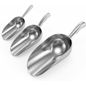 3-Piece Metal Scoops Set, Aluminum Metal Ice Scoop with 5/12/24-Ounce Capacity, Food-Grade for Home & Commercial Use (Silver) in Kuwait