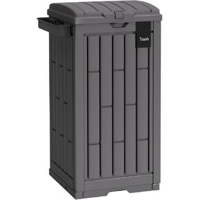 FDW 30 Gallon Outdoor Trash Can with Lid, Waterproof PP Resin Garbage Bin with Ashtray & Removable Tray, Modern Outside Waste Can for Patio, Garden, Balcony, Backyard in Saudi Arabia